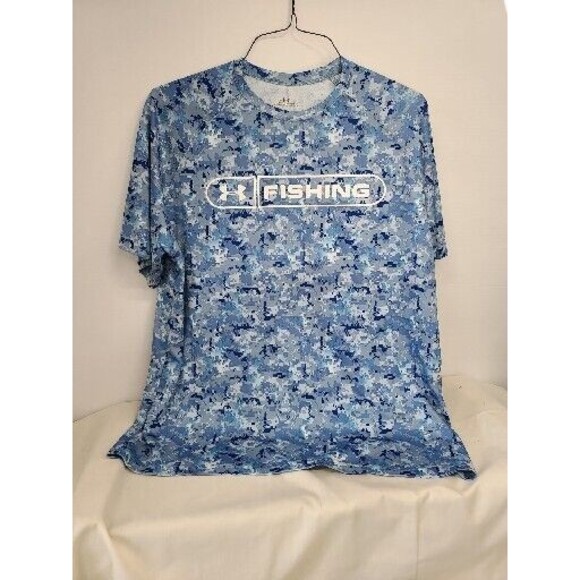 Under Armour Shirt Mens Medium Blue Digi Camo Fishing Casual Lightweight - Picture 1 of 5
